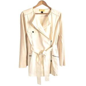 St. John Cream Ribbed Knit Sleeve Asymmetrical Zip Jacket